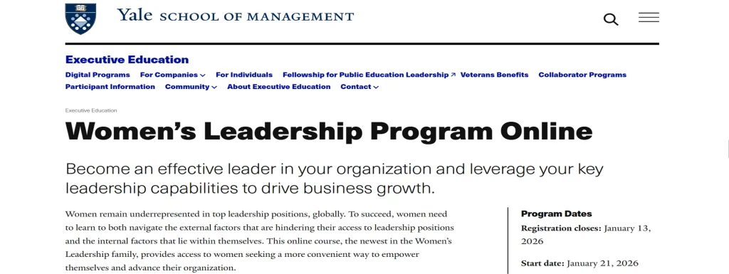 Yale Women's Leadership Program details